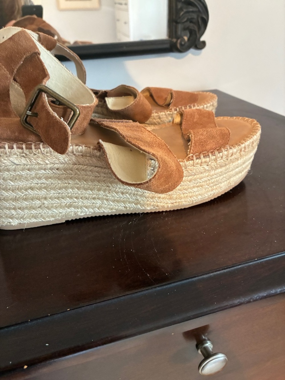 Women’s Suede Espadrille Platform Sandals in Brown